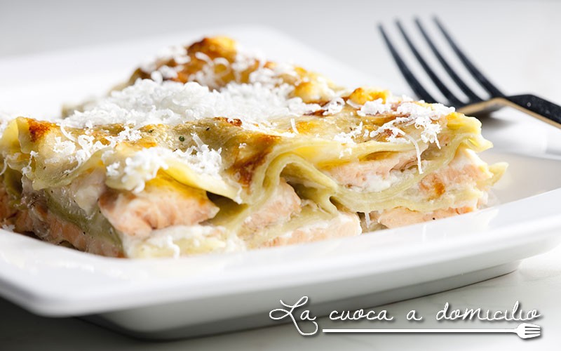 Lasagne con champignon e salmone affumicato