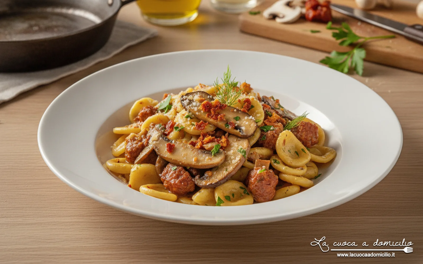 Strascinati con funghi cardoncelli e salsiccia lucana (Ba...