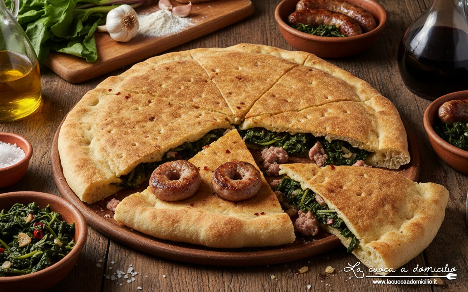 Torta al Testo Umbra Farcita con Salsiccia e Cicoria Ripassata